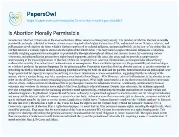 Essay on Is Abortion Morally Permissible