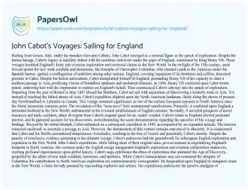 Essay on John Cabot’s Voyages: Sailing for England