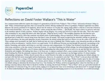 Essay on Reflections on David Foster Wallace’s “This is Water”