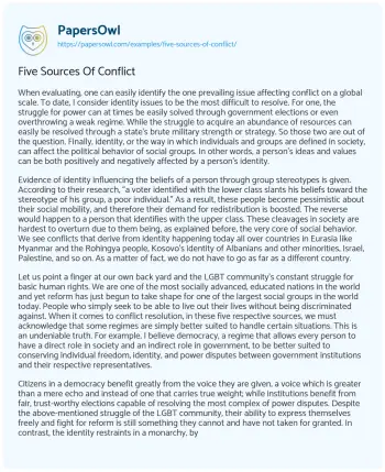 Essay on Five Sources of Conflict