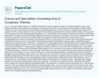 Essay on Science and Speculation: Unraveling Area 51 Conspiracy Theories