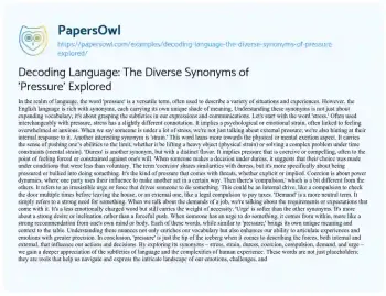 Essay on Decoding Language: the Diverse Synonyms of ‘Pressure’ Explored