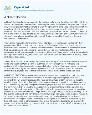 Essay on A Minor’s Decision