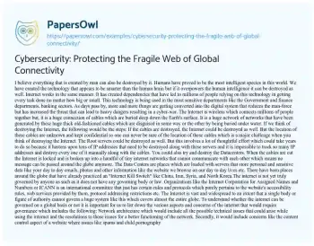 Essay on Cybersecurity: Protecting the Fragile Web of Global Connectivity