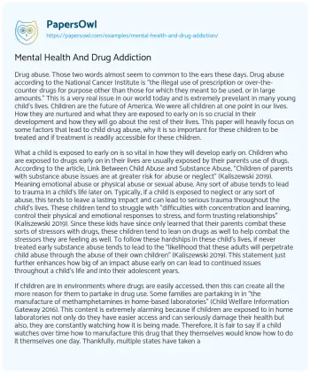 Essay on Mental Health and Drug Addiction