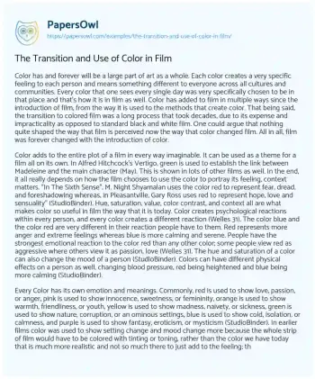 Essay on The Transition and Use of Color in Film 