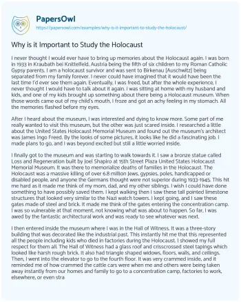 Essay on Why is it Important to Study the Holocaust