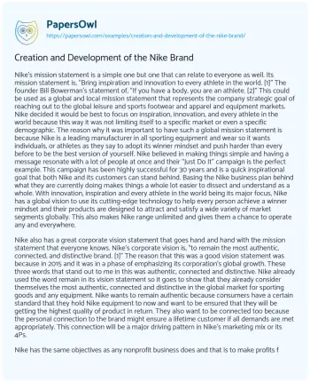 Essay on Creation and Development of the Nike Brand