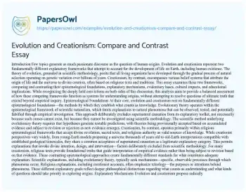Essay on Evolution and Creationism: Compare and Contrast Essay