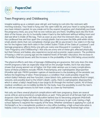 Essay on Teen Pregnancy and Childbearing