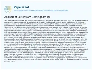 Essay on Analysis of Letter from Birmingham Jail