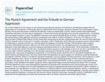 Essay on The Munich Agreement and the Prelude to German Aggression