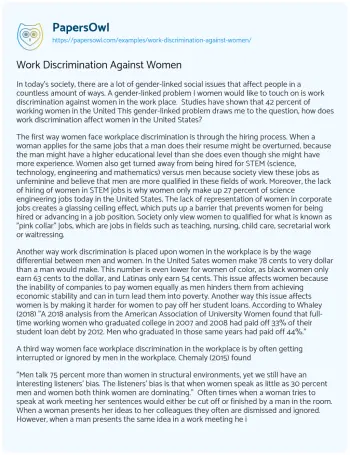 Essay on Work Discrimination against Women