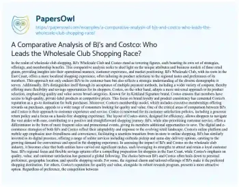 Essay on A Comparative Analysis of BJ’s and Costco: who Leads the Wholesale Club Shopping Race?