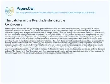 Essay on The Catcher in the Rye: Understanding the Controversy