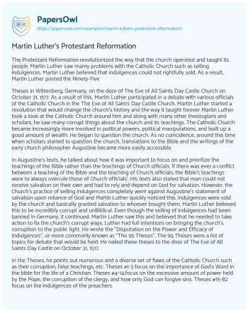 Essay on Martin Luther’s Protestant Reformation