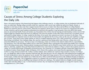 Essay on Causes of Stress Among College Students: Exploring the Daily Life