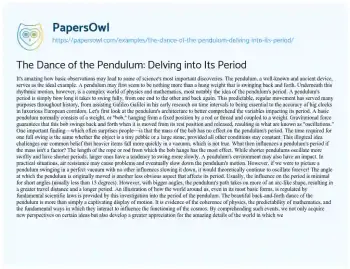 Essay on The Dance of the Pendulum: Delving into its Period