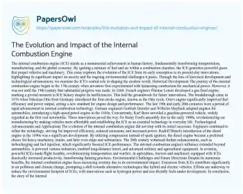 Essay on The Evolution and Impact of the Internal Combustion Engine