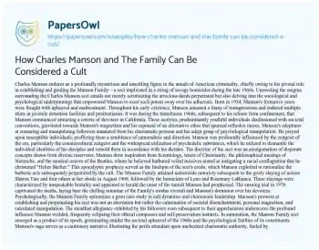 Essay on How Charles Manson and the Family Can be Considered a Cult