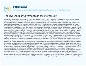 Essay on The Dynamics of Governance in the Eternal City