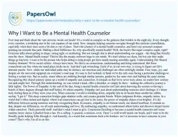 Essay on Why i Want to be a Mental Health Counselor