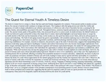 Essay on The Quest for Eternal Youth: a Timeless Desire