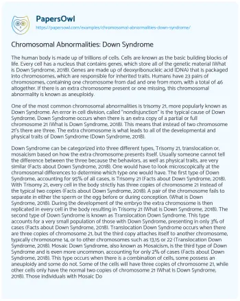 Essay on Chromosomal Abnormalities: down Syndrome