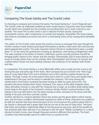 Essay on Comparing the Great Gatsby and the Scarlet Letter