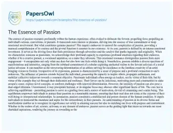 Essay on The Essence of Passion