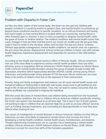 Essay on Problem with Disparity in Foster Care