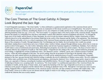 Essay on The Core Themes of the Great Gatsby: a Deeper Look Beyond the Jazz Age