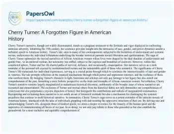 Essay on Cherry Turner: a Forgotten Figure in American History