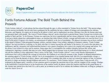 Essay on Fortis Fortuna Adiuvat: the Bold Truth Behind the Proverb