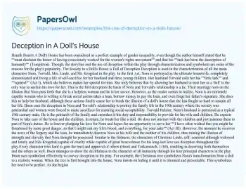 Essay on Deception in a Doll’s House