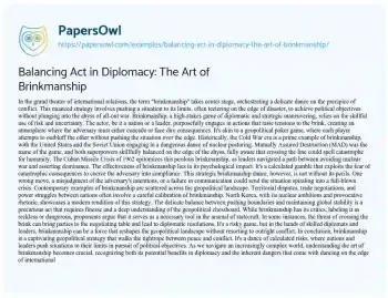 Essay on Balancing Act in Diplomacy: the Art of Brinkmanship