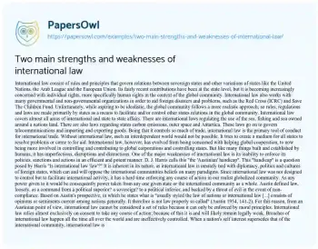 Essay on Two Main Strengths and Weaknesses of International Law