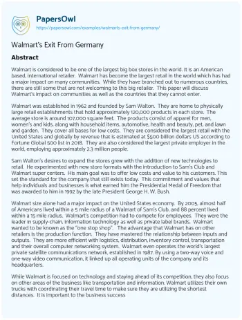 Essay on Walmart’s Exit from Germany