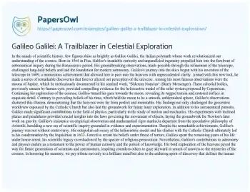 Essay on Galileo Galilei: a Trailblazer in Celestial Exploration