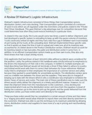 Essay on A Review of Walmart’s Logistic Infrastructure