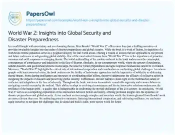 Essay on World War Z: Insights into Global Security and Disaster Preparedness