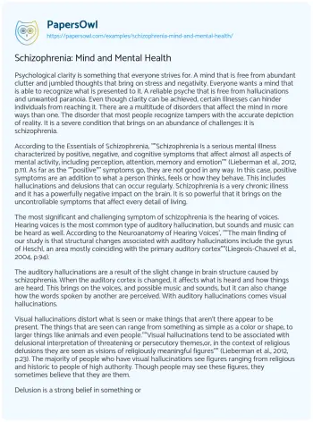 Essay on Schizophrenia: Mind and Mental Health