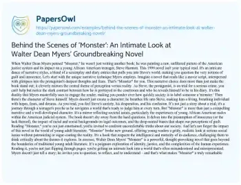 Essay on Behind the Scenes of ‘Monster’: an Intimate Look at Walter Dean Myers’ Groundbreaking Novel