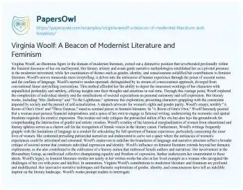 Essay on Virginia Woolf: a Beacon of Modernist Literature and Feminism