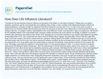 Essay on How does Life Influence Literature?