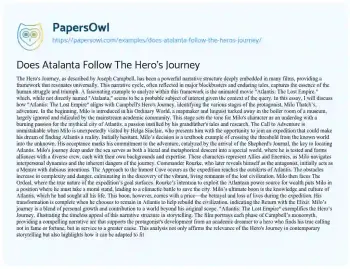 Essay on Does Atalanta Follow the Hero’s Journey