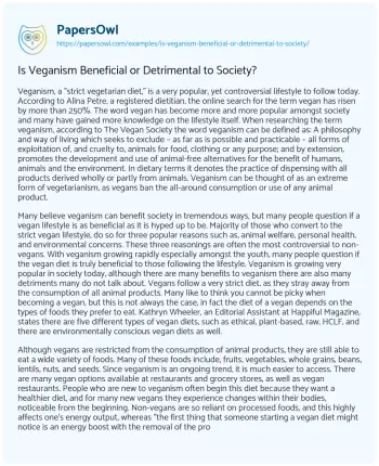 Essay on Is Veganism Beneficial or Detrimental to Society?