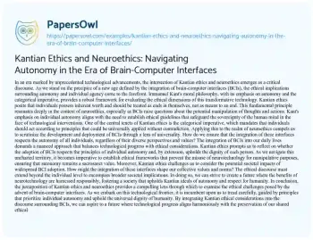 Essay on Kantian Ethics and Neuroethics: Navigating Autonomy in the Era of Brain-Computer Interfaces