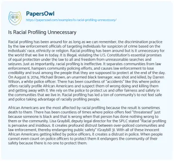 Essay on Is Racial Profiling Unnecessary