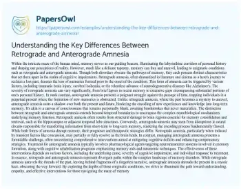 Essay on Understanding the Key Differences between Retrograde and Anterograde Amnesia